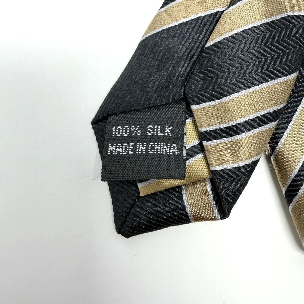 EGARA 100% Silk Tie Black Gold Gray Textured Diagonal Stripe NWT Men's Wearhouse